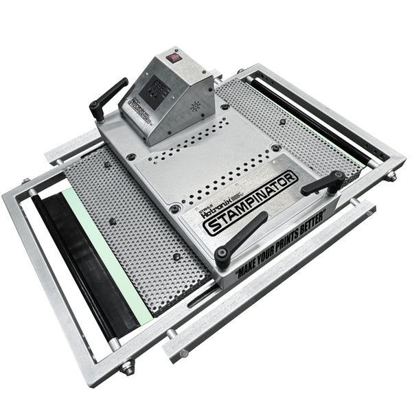 Hotronix Stampinator 480 in-line heat press and flash cure unit for automatic screen printing presses